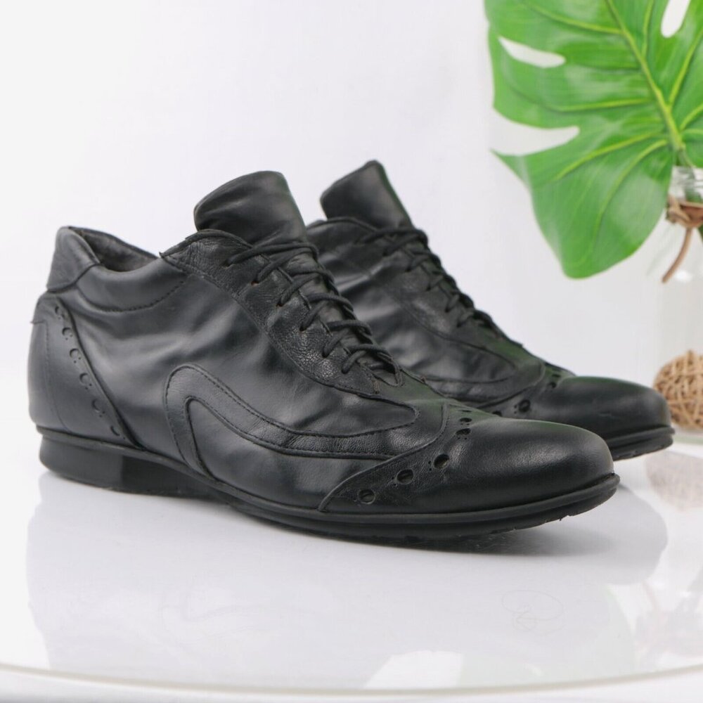 Leonardo Firenze Mens Boot Handmade Size 12 Black Leather Calf Goat Chukka Shoe